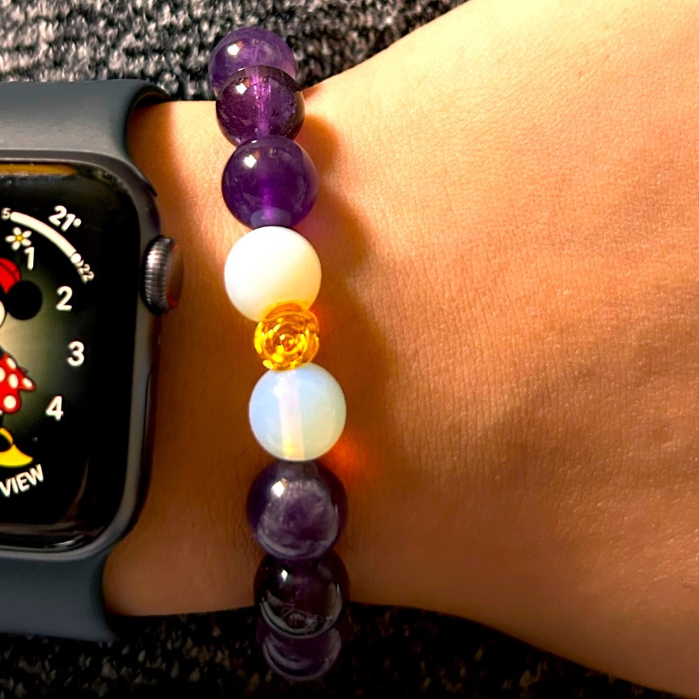 Amethyst with Opal and 24K Real Gold Charm Bracelet